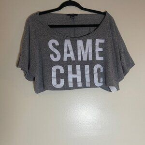 Forever 21 Crop Top Womens Size Large Gray Graphic Short Sleeve T-shirt